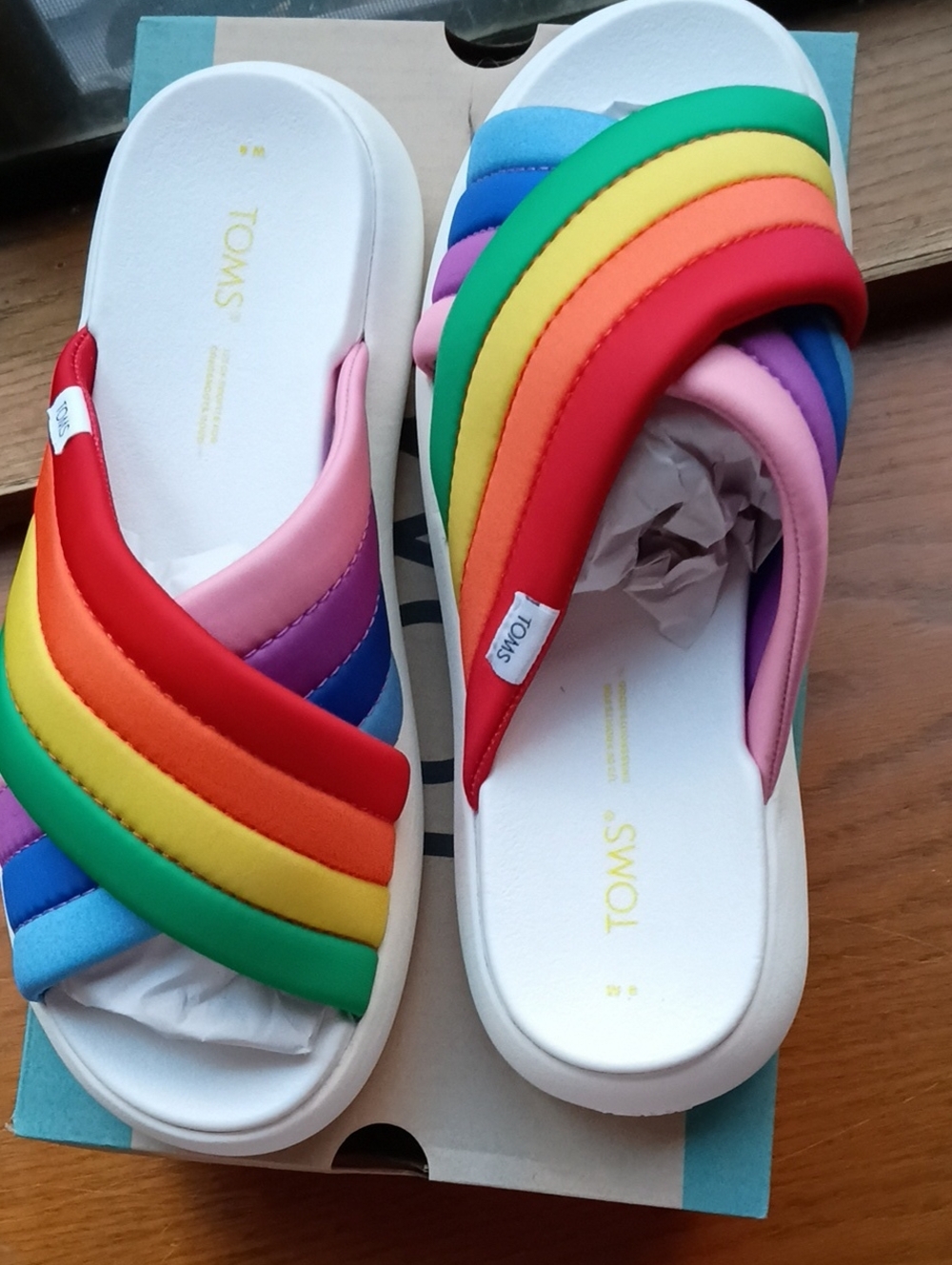 Toms Women's Rainbow Strap Slide Sandals, Alpargata Crossover, Size 8, NEW!